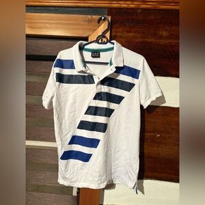 Emporio Armani White Polo with Blue Diagonal Stripes